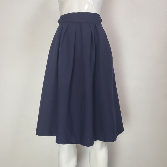 Vintage 60s/70s Bobbie Brooks Navy Pleated Wrap Skirt - Picture 2 of 14